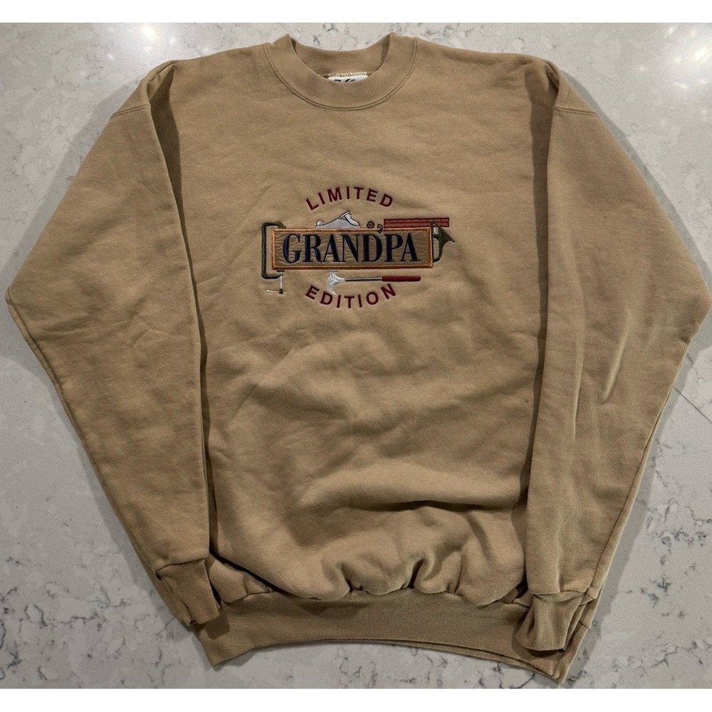 VTG 90s Grandpa M&C Sport Sweatshirt Mens Large Tan Embroidered Grandpacore Y2K